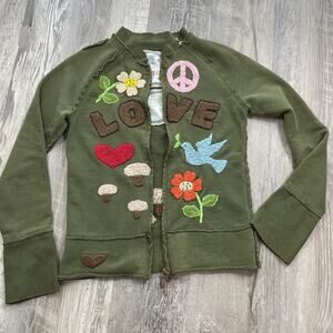 Joystick Johnny Was Love Embroidered Sweatshirt Zip Up Green sz Small